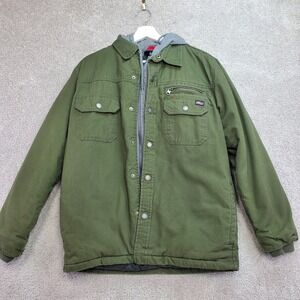 Genuine Dickies Jacket Mens Small Green Cotton Lined Workwear Snap Front FLAW